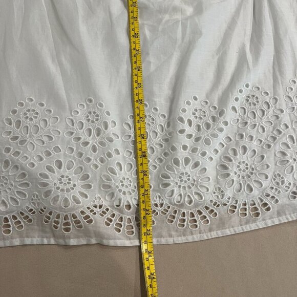 Anthropologie White Cotton Eyelet Lantern Sleeve Off-Shoulder Boho Dress Sz 12 - Picture 12 of 16